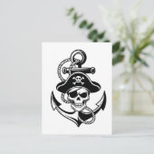 Vetgedrukte piratenschedel en anker - nautisch ont briefkaart (Staand voorkant)