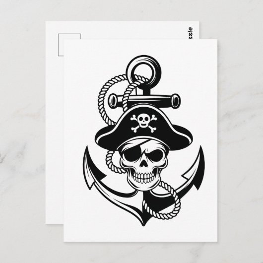 Vetgedrukte piratenschedel en anker - nautisch ont briefkaart (Voorkant / Achterkant)