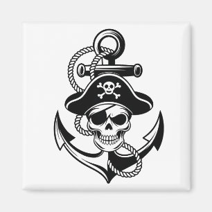 Vetgedrukte piratenschedel en anker - nautisch ont magneet