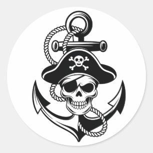 Vetgedrukte piratenschedel en anker - nautisch ont ronde sticker