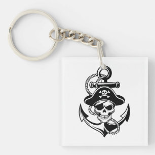 Vetgedrukte piratenschedel en anker - nautisch ont sleutelhanger