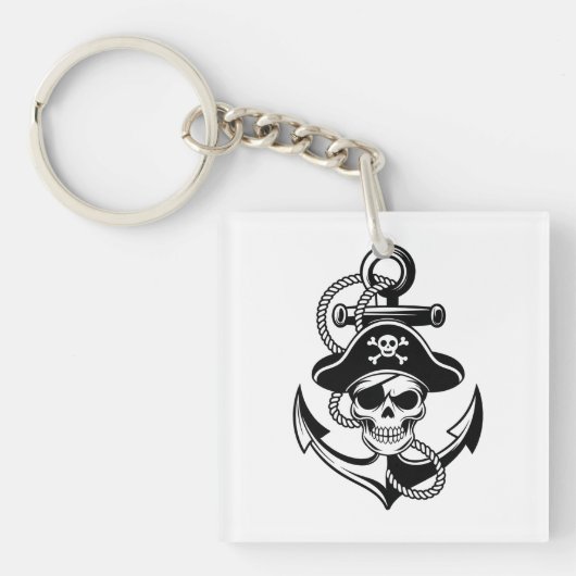 Vetgedrukte piratenschedel en anker - nautisch ont sleutelhanger (voorkant)