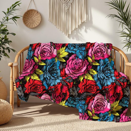 Vetgedrukte Punk Bloemen Bloemen Bloemen Fleece De Deken