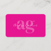 Vetgedrukte QR-code Hot Pink Monogram Script Socia Visitekaartje (Voorkant)