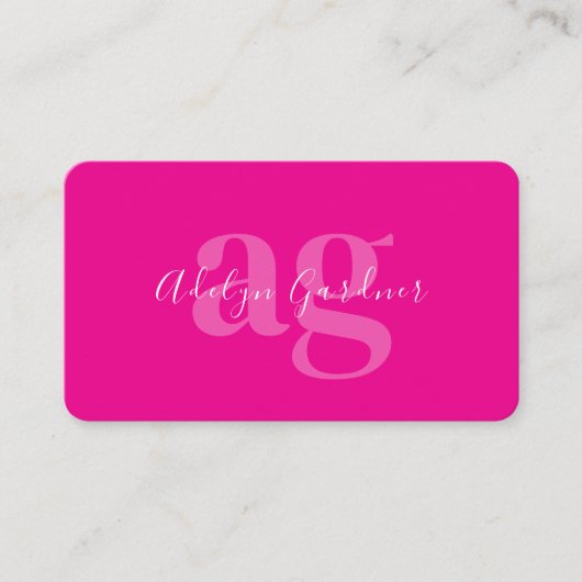 Vetgedrukte QR-code Hot Pink Monogram Script Socia Visitekaartje (Voorkant)