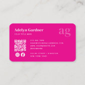 Vetgedrukte QR-code Hot Pink Monogram Script Socia Visitekaartje (Achterkant)