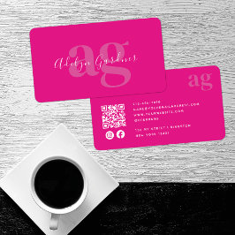 Vetgedrukte QR-code Hot Pink Monogram Script Socia Visitekaartje