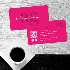 Vetgedrukte QR-code Hot Pink Monogram Script Socia Visitekaartje