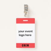 Vetgedrukte Red Crew Staff Event Badge (Voorkant met clip)