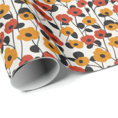 Vetgedrukte Retro Bloemenpatroon Rood, Sinaasappel Cadeaupapier (Rol Hoek)