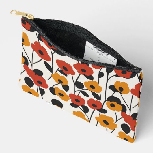 Vetgedrukte Retro Bloemenpatroon Rood, Sinaasappel Etui (Open)