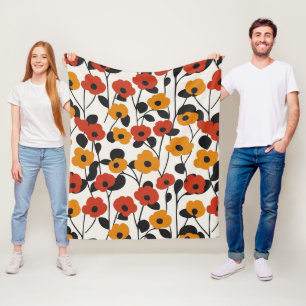 Vetgedrukte Retro Bloemenpatroon Rood, Sinaasappel Fleece Deken