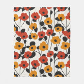 Vetgedrukte Retro Bloemenpatroon Rood, Sinaasappel Fleece Deken (Voorkant)