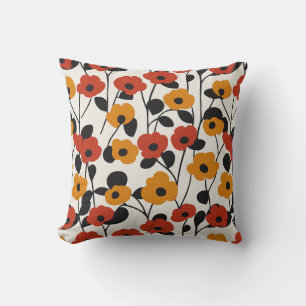 Vetgedrukte Retro Bloemenpatroon Rood, Sinaasappel Kussen