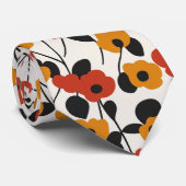 Vetgedrukte Retro Bloemenpatroon Rood, Sinaasappel Stropdas (Opgerold)