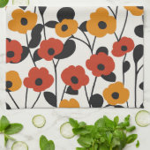 Vetgedrukte Retro Bloemenpatroon Rood, Sinaasappel Theedoek (Gevouwen)