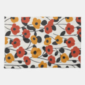 Vetgedrukte Retro Bloemenpatroon Rood, Sinaasappel Theedoek (Horizontaal)