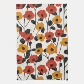 Vetgedrukte Retro Bloemenpatroon Rood, Sinaasappel Theedoek (Verticaal)