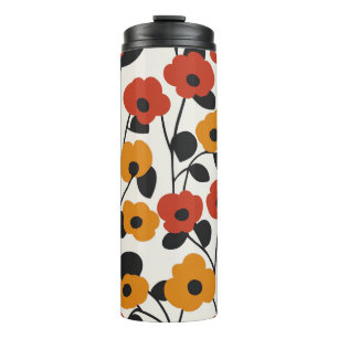 Vetgedrukte Retro Bloemenpatroon Rood, Sinaasappel Thermosbeker