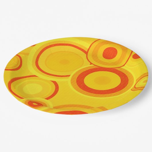 Vetgedrukte Retro Circles papieren borden – Geel & Papieren Bordje (Gekanteld)