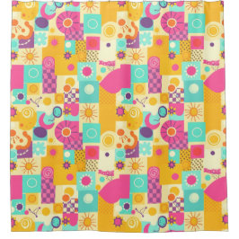 Vetgedrukte Retro Douchegordijn – 90s Kleurrijke C