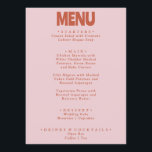 Vetgedrukte retro kleurrijke heldere funky unieke  menu<br><div class="desc">Een kleurrijke retro funky moderne heldere bruiloft diner menu. Met een chique sjabloon ontwerp van boho  bubble roze achtergrond en vet typografie menu in roest. Perfect en passend bij de hele suite.</div>