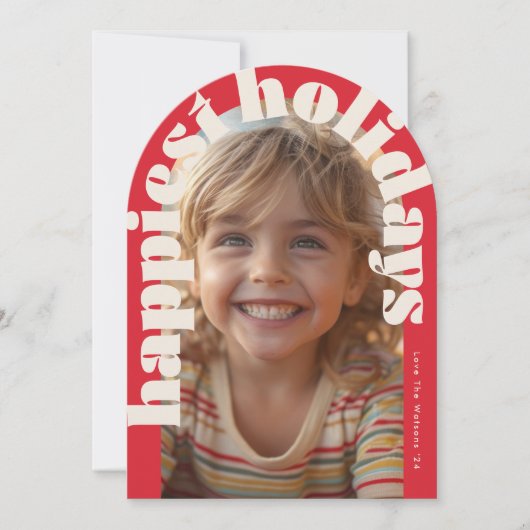 Vetgedrukte Retro One Photo Modern Arch Christmas Kaart (Voorkant)