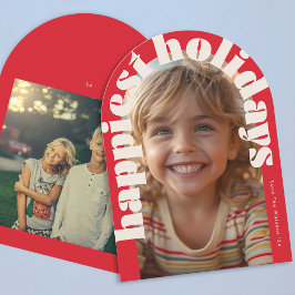 Vetgedrukte Retro One Photo Modern Arch Christmas  Kaart