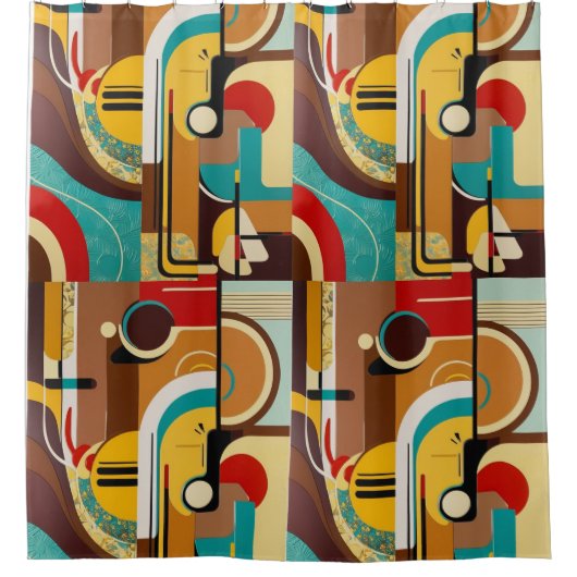 Vetgedrukte retro patronen | Middeneeuwse kleuren Douchegordijn (Voorkant)