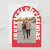 Vetgedrukte Retro Rode Foto Merriest Arch Holiday  Kaart (Voorkant)