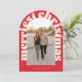 Vetgedrukte Retro Rode Foto Merriest Arch Holiday  Kaart (Staand voorkant)