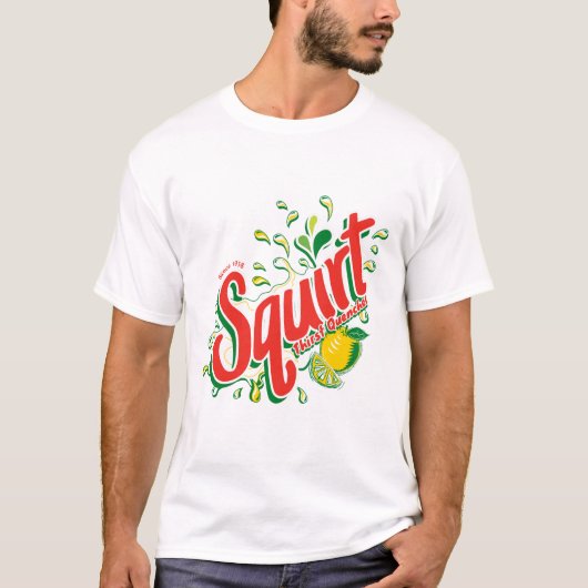 Vetgedrukte retro "Squirt Thirst Quencher" Citrus  T-shirt (Voorkant)
