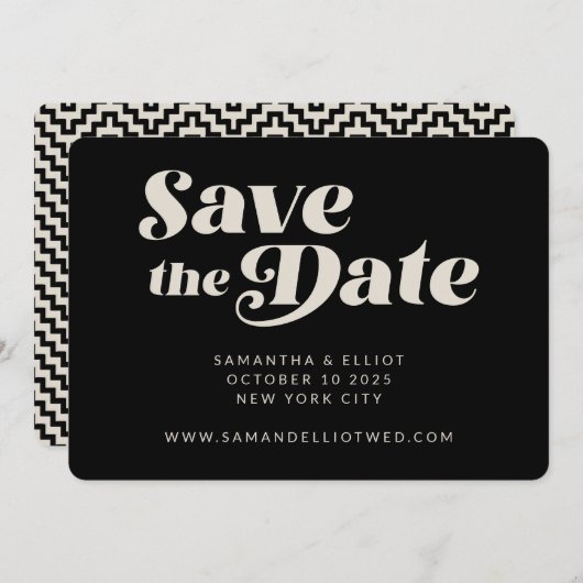 Vetgedrukte Retro Typografie Zwart Wit Slank Weddi Save The Date (Voorkant / Achterkant)