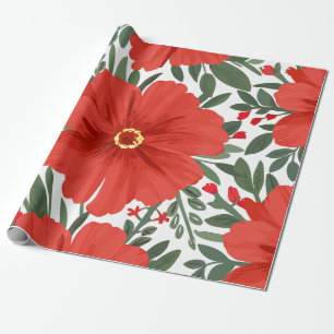 Vetgedrukte rode bloemmotief met weelderige groene cadeaupapier