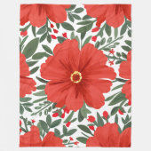 Vetgedrukte rode bloemmotief met weelderige groene fleece deken (Voorkant)