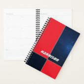 Vetgedrukte rode donkerblauwe ruimte gepersonalise planner (Display)