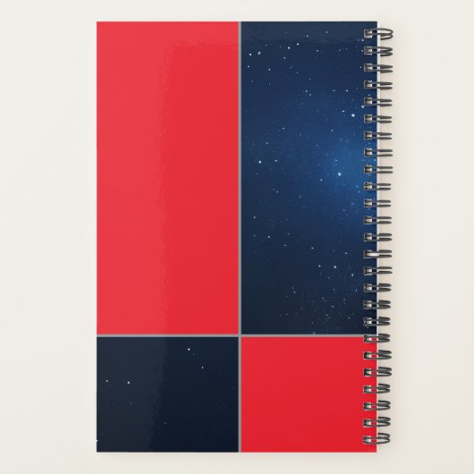 Vetgedrukte rode donkerblauwe ruimte gepersonalise planner (Achterkant)