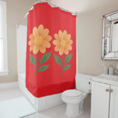 Vetgedrukte Rode Douchegordijn met rode Douchegord (In situ)