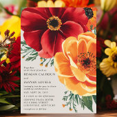 Vetgedrukte rode en gele bloemen Elegante bruiloft Kaart