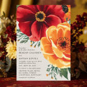 Vetgedrukte rode en gele bloemen Elegante bruiloft Kaart