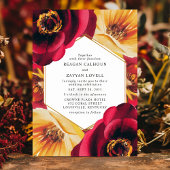 Vetgedrukte rode en gele bloemen geometrische brui kaart