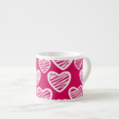 Vetgedrukte rode en witte krabbel hartpatroon espresso kop (Voorkant rechts)