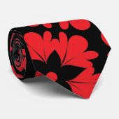 Vetgedrukte rode en zwarte bloemen verklaring stropdas (Opgerold)