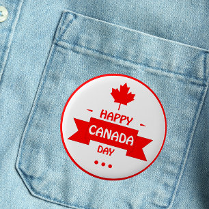 Vetgedrukte rode esdoornblad Happy Canada Day Ronde Button 5,7 Cm
