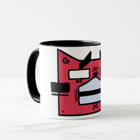 Vetgedrukte rode geometrische Cat Mok – Eigenzinni (Voorkant links)
