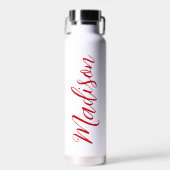 Vetgedrukte rode naam Handgeschreven script Aangep Waterfles (Voorkant)