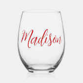 Vetgedrukte rode naam Handgeschreven script Aangep Wijnglas Zonder Voet (Voorkant)