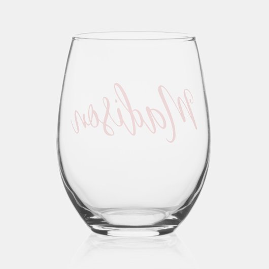 Vetgedrukte rode naam Handgeschreven script Aangep Wijnglas Zonder Voet (Achterkant)