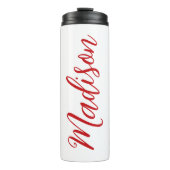 Vetgedrukte rode naam in handgeschreven aangepaste thermosbeker (Voorkant)