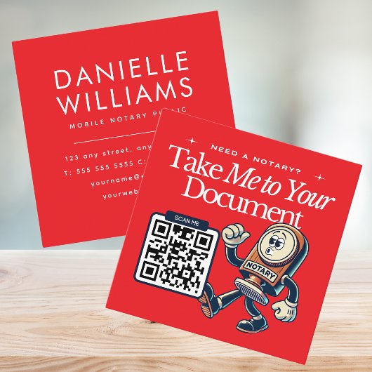 Vetgedrukte Rode Notaris Openbare QR Code Fun Vierkante Visitekaartje